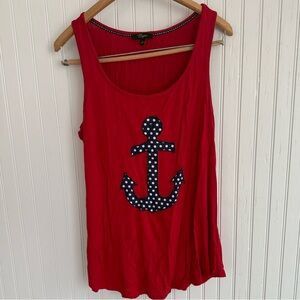 Cupio Red Nautical Tank Top Size L with Navy Polka-Dot Anchor